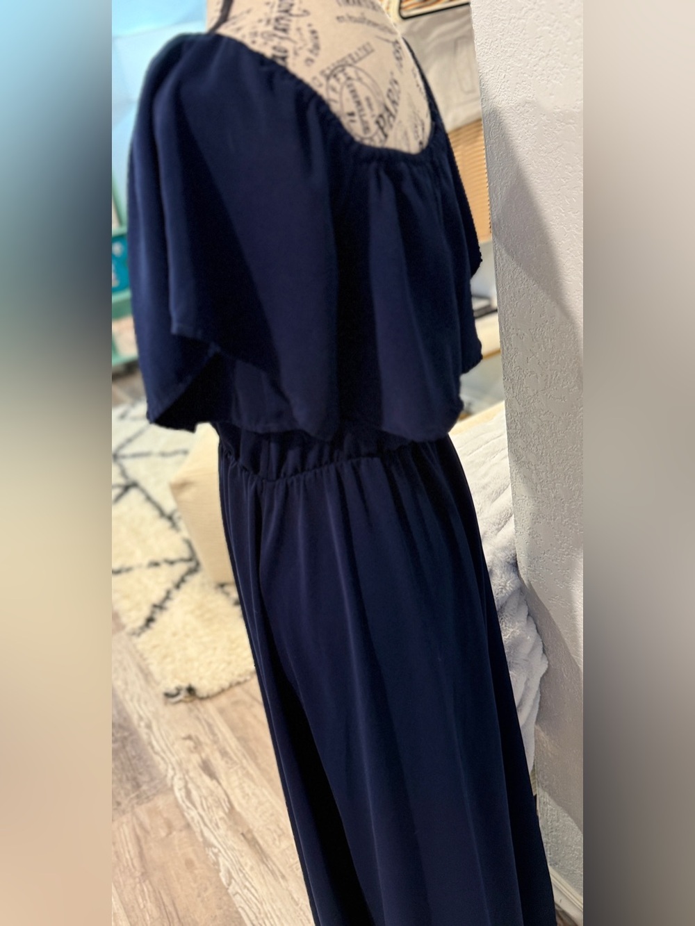 SUGAR+LIPS Navy Blue Off Shoulder Maxi Dress Size Medium | Boho Beach Vacation - Picture 6 of 9